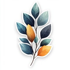A beautifully illustrated branch featuring varying shades of green and golden leaves, perfect for autumn themes.