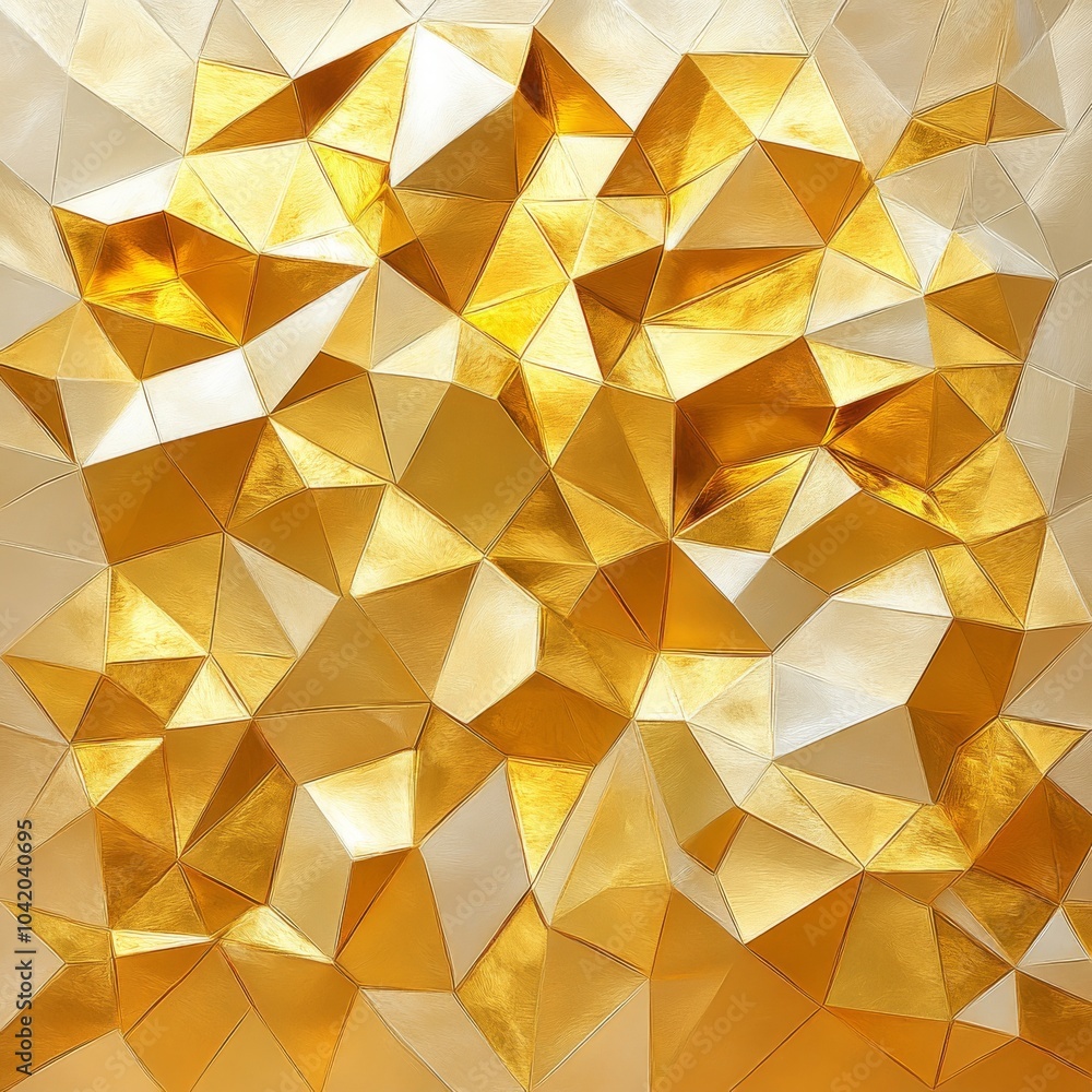 Poster a stunning geometric pattern featuring various golden and cream triangular shapes, creating a luxuri