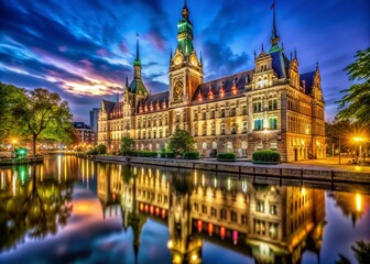 Obraz premium Stunning Night Photography of a Majestic City Hall in an Urban Setting