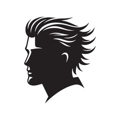 Black Color Man Hairstyle silhouette design Vector Illustration, Solid White Background 45.eps