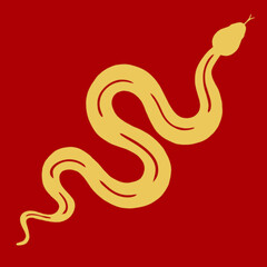 This image shows a golden snake symbolizing the Year of the Snake in Chinese zodiac. It reflects wisdom, transformation, and prosperity on a vibrant red background.