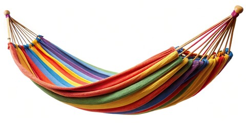 Colorful hammock hanging against white background