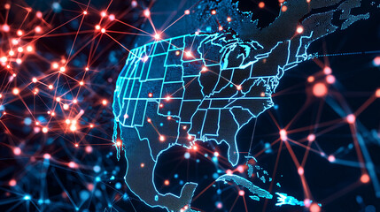 Fototapeta premium Global Cybersecurity Network Visualization in USA