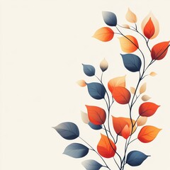 Fototapeta premium Stylized illustration of autumn leaves featuring warm orange, red, and blue tones against a light background.