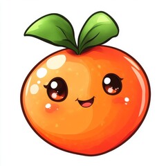 Obraz premium A cute, smiling orange with bright eyes and a green leaf, showcasing a cheerful and playful design.