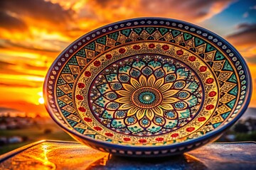 Fototapeta premium Stunning Silhouette of a Plate Against a Vibrant Sunset Background for Unique Home Decor