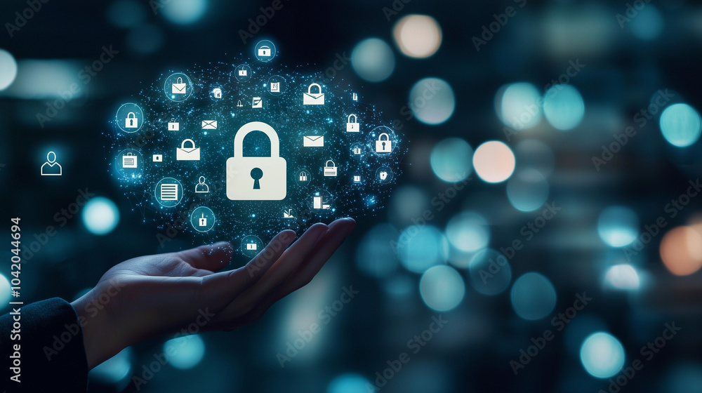 Poster cybersecurity data protection holographic interface visualization