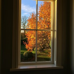 Autumn Leaves Through Windowpane View