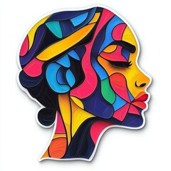 Colorful abstract portrait of a woman showcasing vibrant hues and dynamic shapes in a modern artistic style.