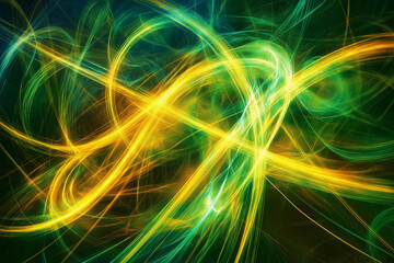 Naklejka premium Graphic design art of abstract of green and yellow neon lines. generative AI
