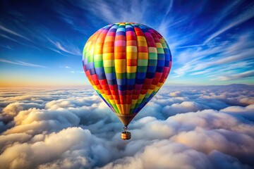 Fototapeta premium Colorful hot air balloon floating above clouds in a symmetrical composition