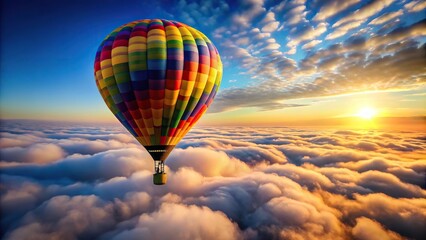 Obraz premium Colorful hot air balloon flying above clouds
