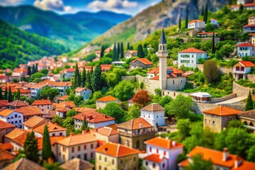 Obraz premium Stunning Tilt-Shift View of the Old Town of Stolac, Bosnia and Herzegovina - A Miniature Perspective of Historic