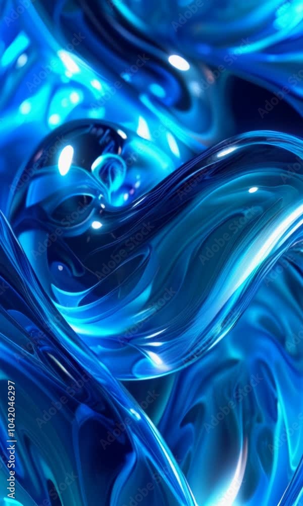 Poster a mesmerizing and captivating blend of glossy blue fluid shapes combined with dynamic light reflecti