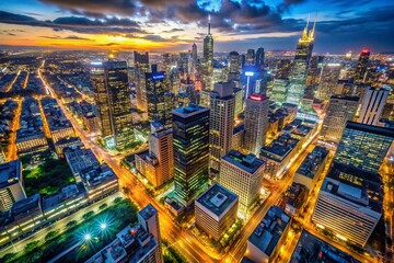 Obraz premium Stunning Urban Cityscape at Night from Drone View - Vibrant City Lights and Architecture