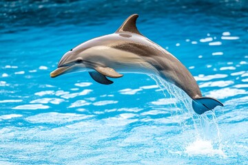 Obraz premium Playful dolphin leaps beneath bright sunlight creating a sparkling display on the water surface