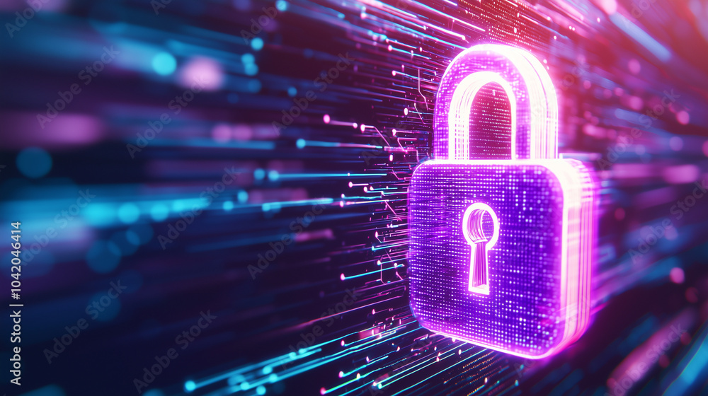 Poster digital padlock representing cybersecurity and data protection