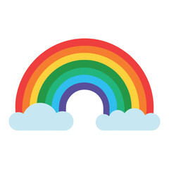 Colorful Rainbow Vector Illustration | Boho Rainbow or color spectrum flat icon | Bright and Colorful Rainbow Illustration with Clouds