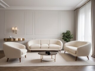 Fototapeta premium Modern living room with grey couch