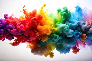 Colorful ink swirling in the air on a white background