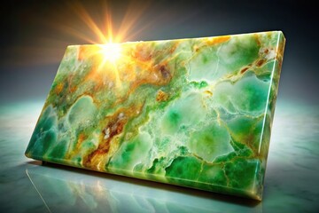 Colorful jade stone slab with light shining through, wide angle