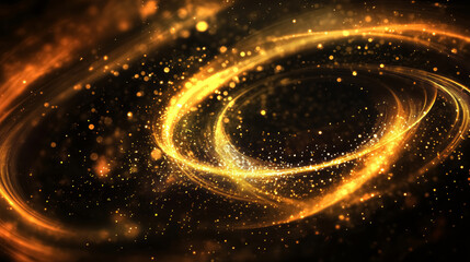 Golden magic luminous light sparkling circles on dark background
