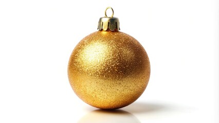 Reflected golden Christmas ball hanging on white background isolated