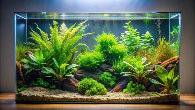 Planted freshwater aquarium with Java Fern Asymmetrical