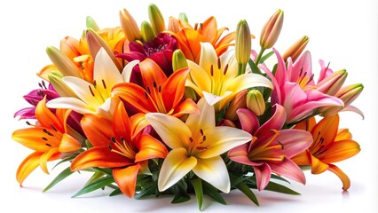 Fototapeta premium Colorful lily bouquet on white background