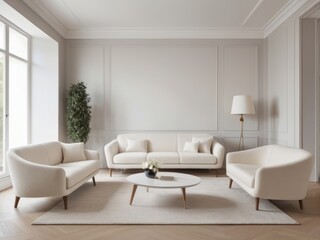 two frames mock up on white wall with sunlight in living room interior with gray sofa and coffee table with decor, 3d rendering