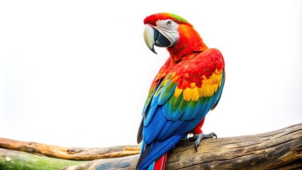 Obraz premium Colorful macaw parrot perched on tree against white background