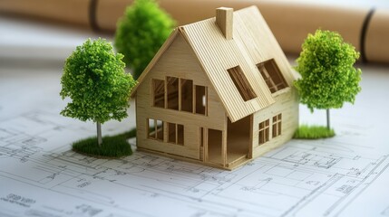 Green building blueprints, showcasing eco-friendly construction materials and sustainable design practices.