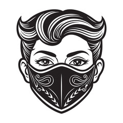 Face Mask silhouette vector  black color white background 