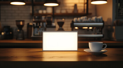 Blank Lightbox Sign Mockup on Coffee Shop Counter
