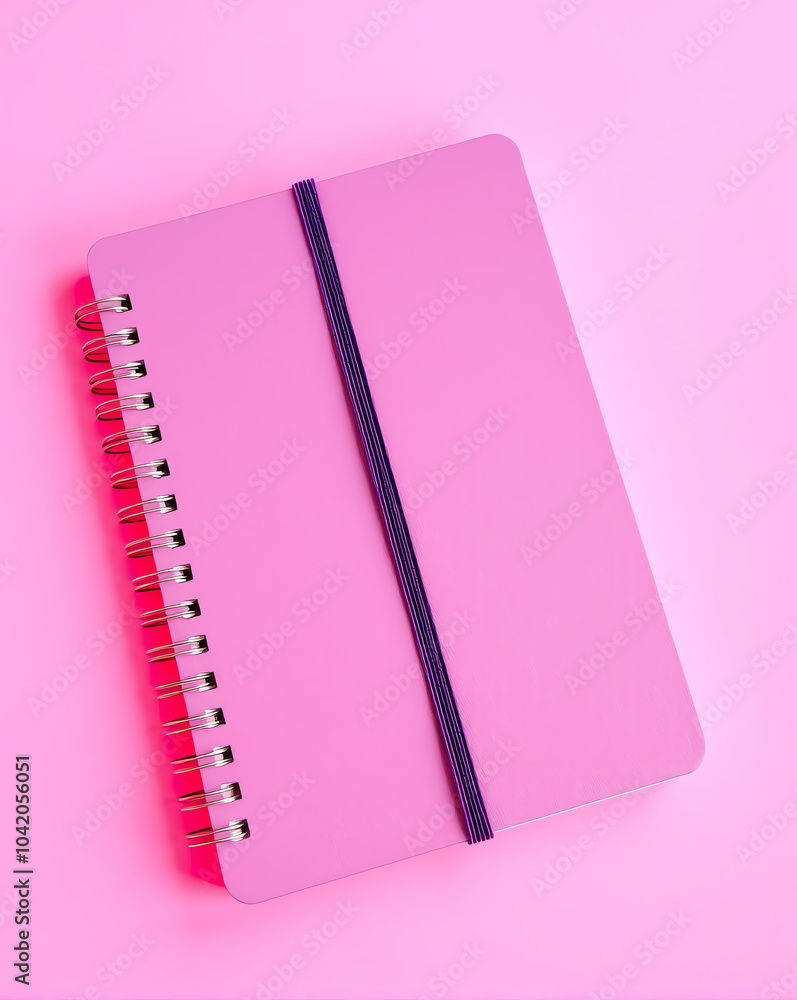 Poster pink notebook resting on a soft pink background, creating a harmonious and aesthetically pleasing vi
