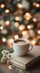 Obraz premium A serene coffee moment on wooden table