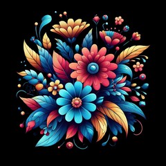 A colorful picture of flowers and leaves with