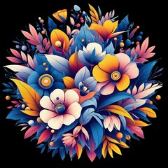 A colorful picture of flowers and leaves with