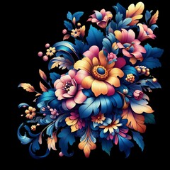 A colorful picture of flowers and leaves with