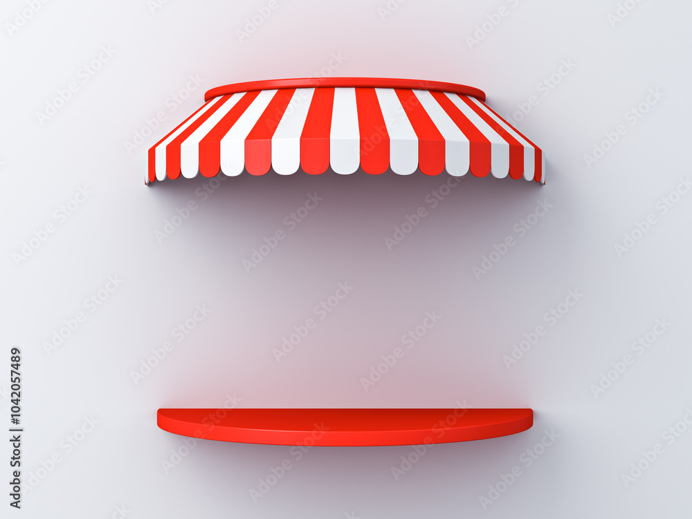 Poster blank red product display podium expo pavilion kiosk shop shelf or exhibition booth store mockup she