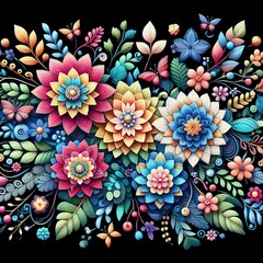 A colorful picture of flowers and leaves with