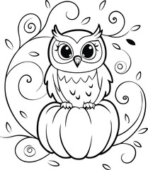 Fototapeta premium Hand draw cute owl line art cartoon character coloring page for kids