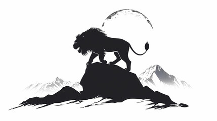 Lion climbing mountain minimalist silhouette design. Minimalist Silhouette. Illustration