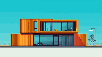 Illustration of a modular house. Modular house made from shipping containers. Modern house.