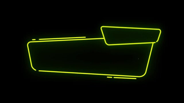 Animation yellow neon light frame or text box on black background. 