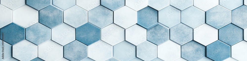 Poster blue hexagonal tile pattern with varying shades and textures