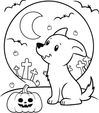 halloween puppy howling at moon clip art preview