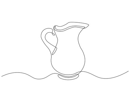 recommend clip art: Continuous one line drawing of water pitcher. One line drawing illustration of pitcher drink. Mineral, drink jug concept single line. Editable outline