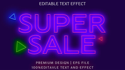 Obraz premium Neon Super sale 3d editable vector text style effect.