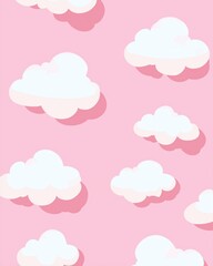 White Clouds Pattern on Pink Background	